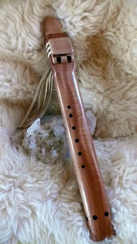 7 Hole Drone Flute in the Key of E of Sapele wood with Lacewood accents — product photo