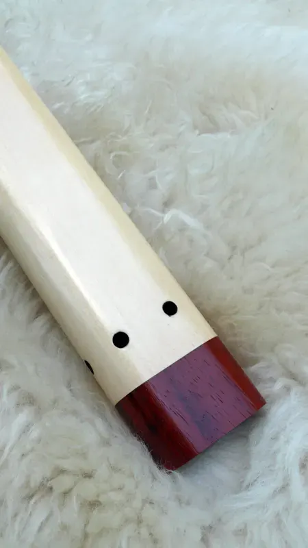7 Hole Alaskan Yellow Cedar Drone Flute in the Key of Low D with Agate slice inlay — product photo
