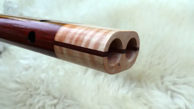 Native American Style Drone Flute 7 Hole Key of F sharp with a Carved Feather — product photo