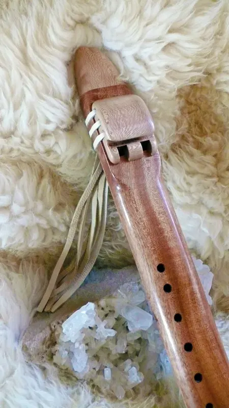 7 Hole Drone Flute in the Key of E of Sapele wood with Lacewood accents — product photo