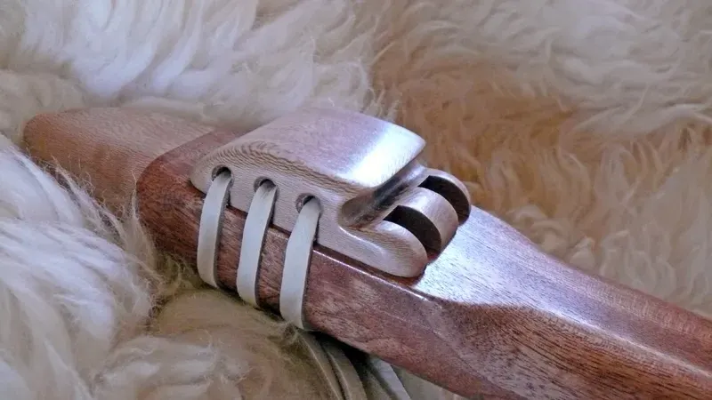 7 Hole Drone Flute in the Key of E of Sapele wood with Lacewood accents — product photo