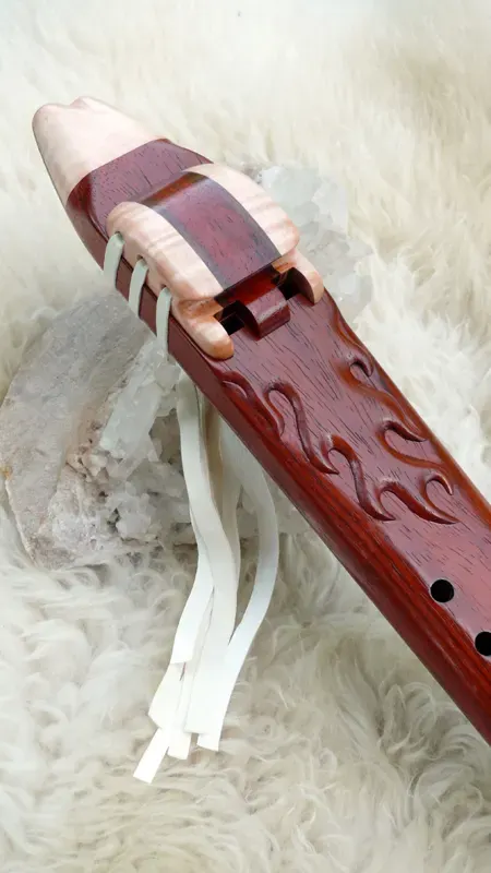 Native American Style Drone Flute 7 Hole in the Key of E with Flame Carving — product photo