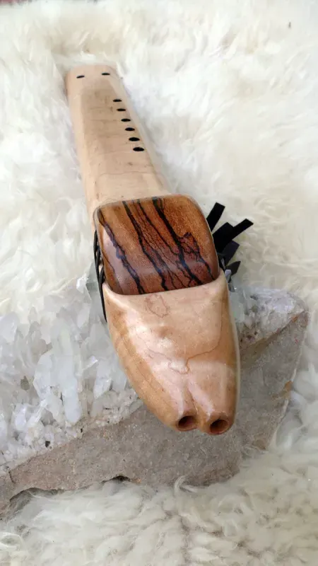 Native Style Drone Flute - 7 Hole in the Key of G of Maple and Zebra woods — product photo