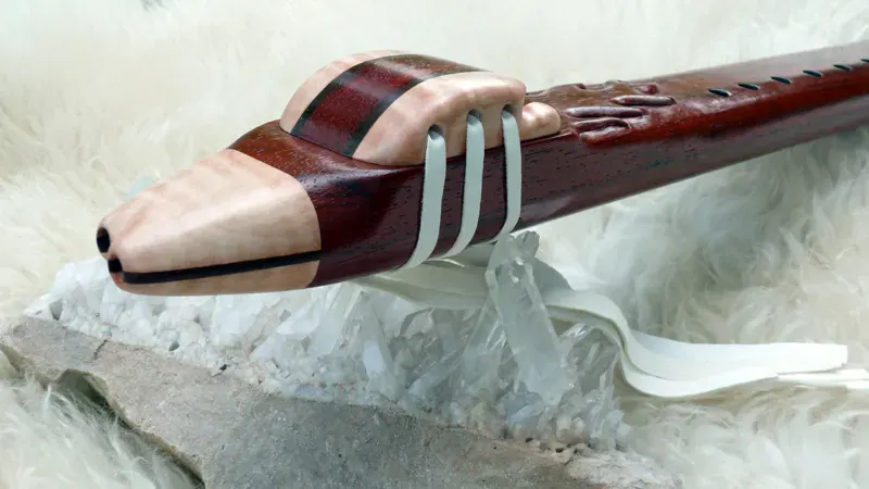 Native American Style Drone Flute 7 Hole in the Key of E with Flame Carving — product photo