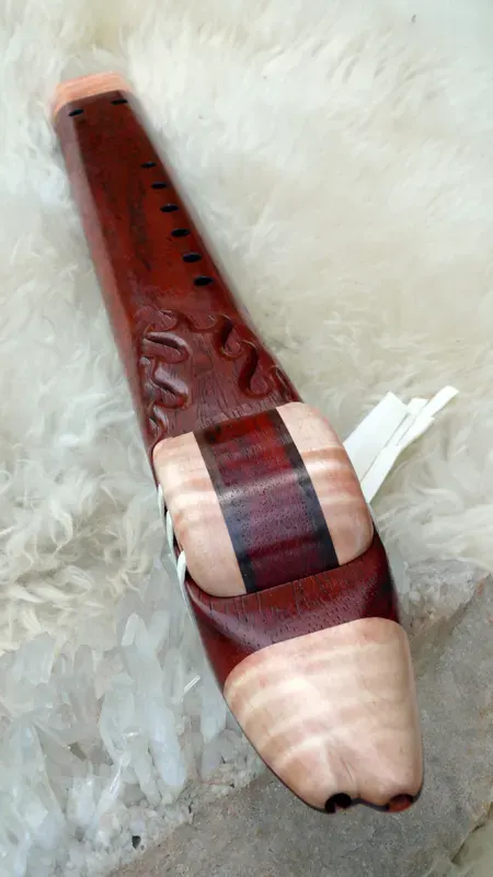 Native American Style Drone Flute 7 Hole in the Key of E with Flame Carving — product photo