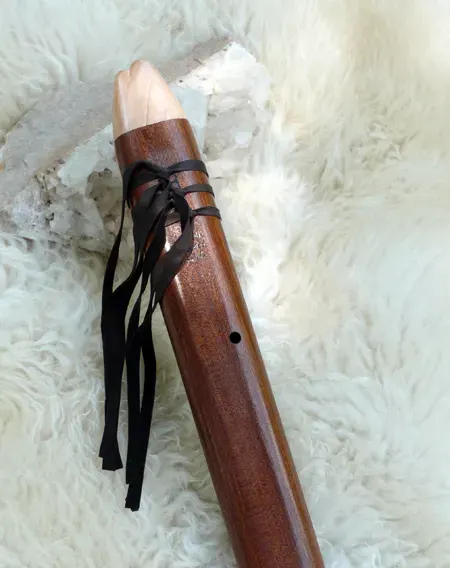 7 Hole Drone Flute in the Key of A of Sapele and Hard Maple wood with Citrine Quartz Cluster inlay — product photo