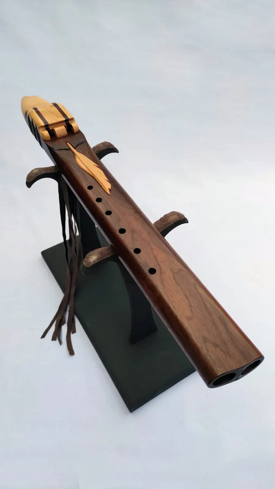 Native American Style Drone Flute - 7 Hole Key of Low D of American Walnut and Maple woods — product photo