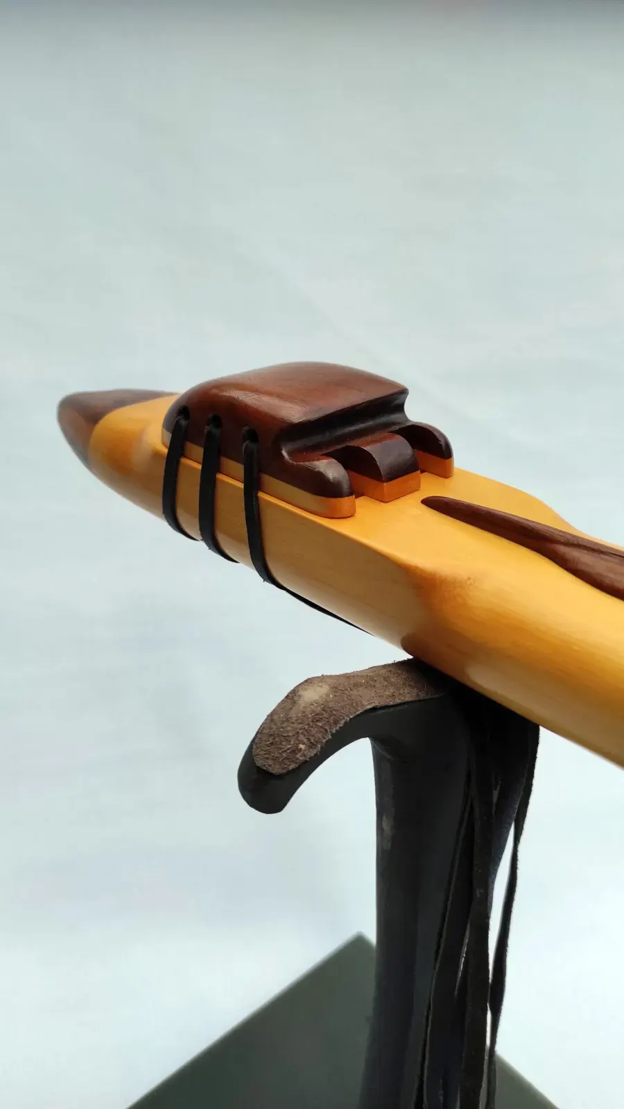 Native American Style Drone Flute - 7 Hole in the Key of Low D of Alaskan Cedar wood with Walnut Feather Carving 440Hz — product photo