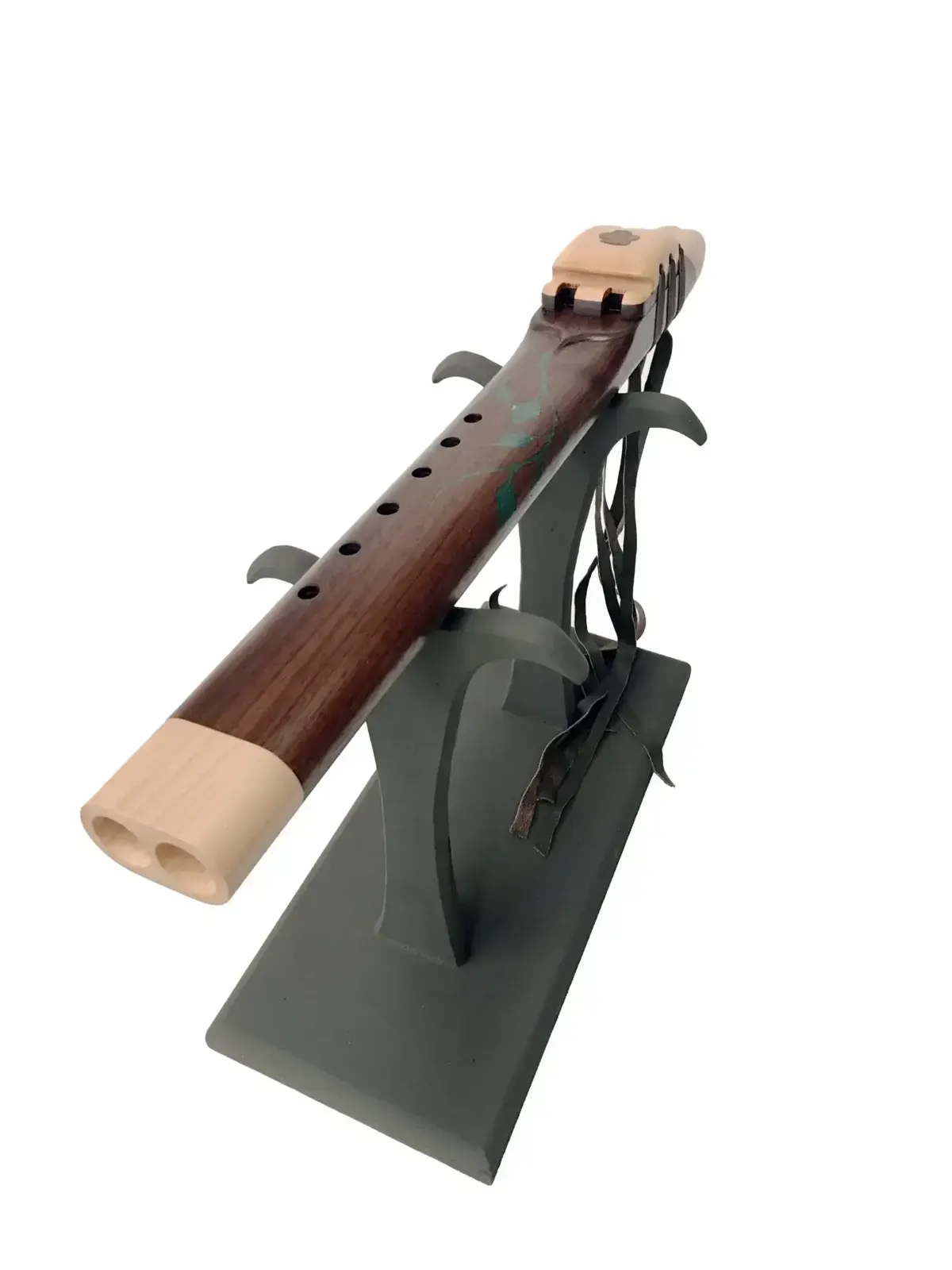 Native American Style Drone Flute – Key of E – Walnut & Maple – Chrysocolla Stone & Ayahuasca Inlay — product photo