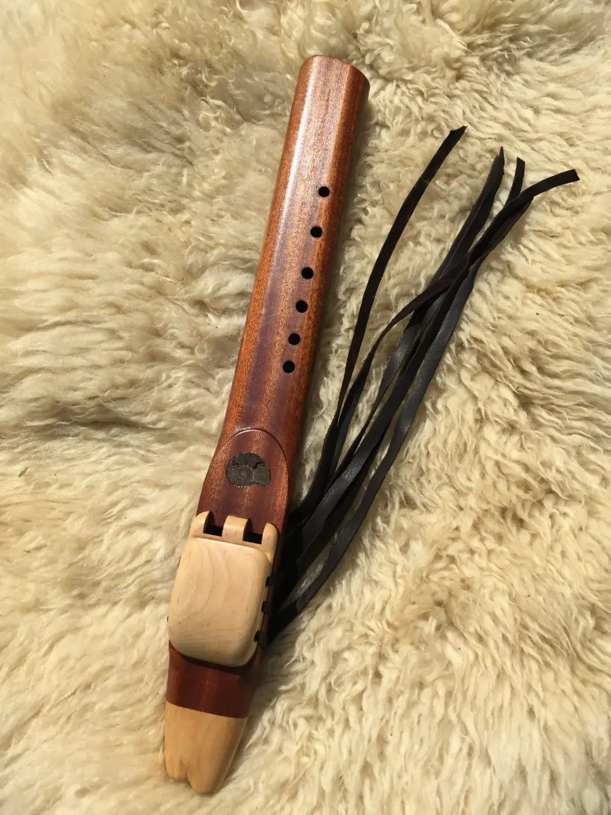 Native American Style Drone Flute 7 Hole Key of F sharp - Fossil Inlay — product photo