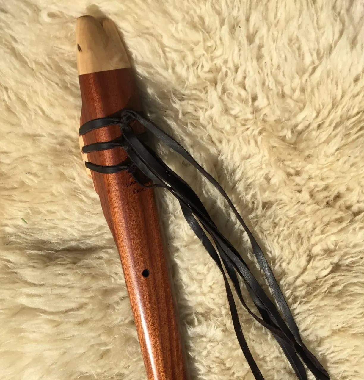 Native American Style Drone Flute 7 Hole Key of F sharp - Fossil Inlay — product photo