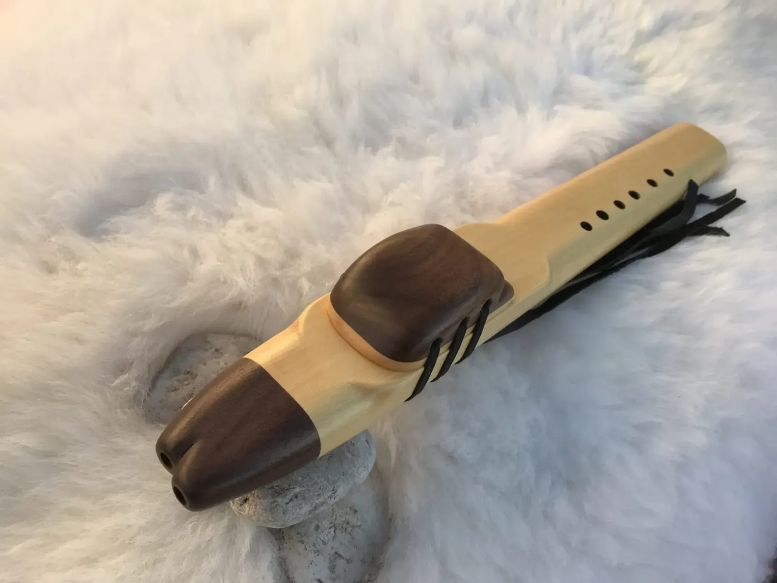 Native American Style Drone Flute - 7 Hole Extended Scale Key of G of Alaskan Cedar and Walnut 432Hz — product photo