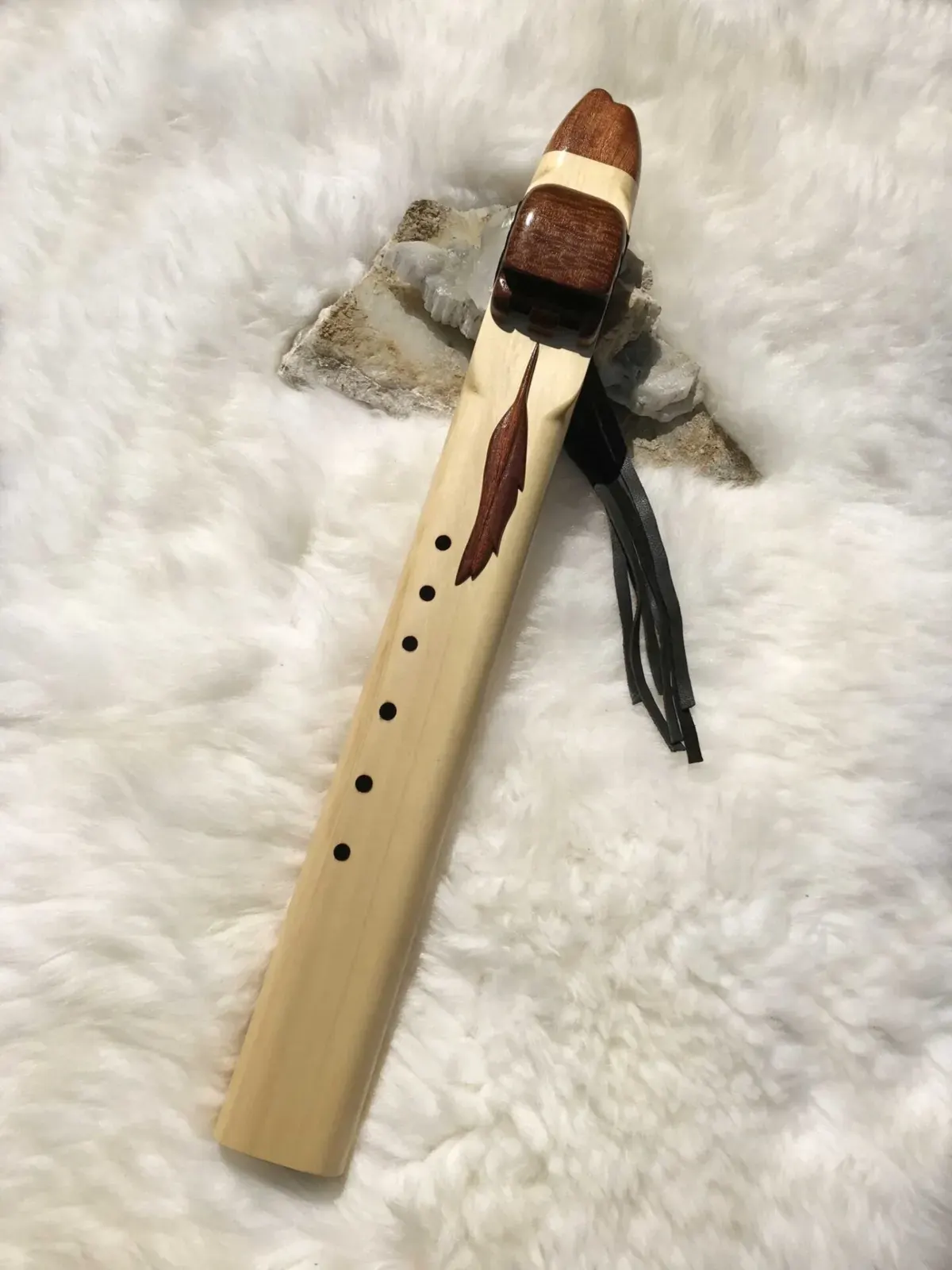 Native American Drone Flute - 7 Hole in the Key of Low D with Feather Carving — product photo