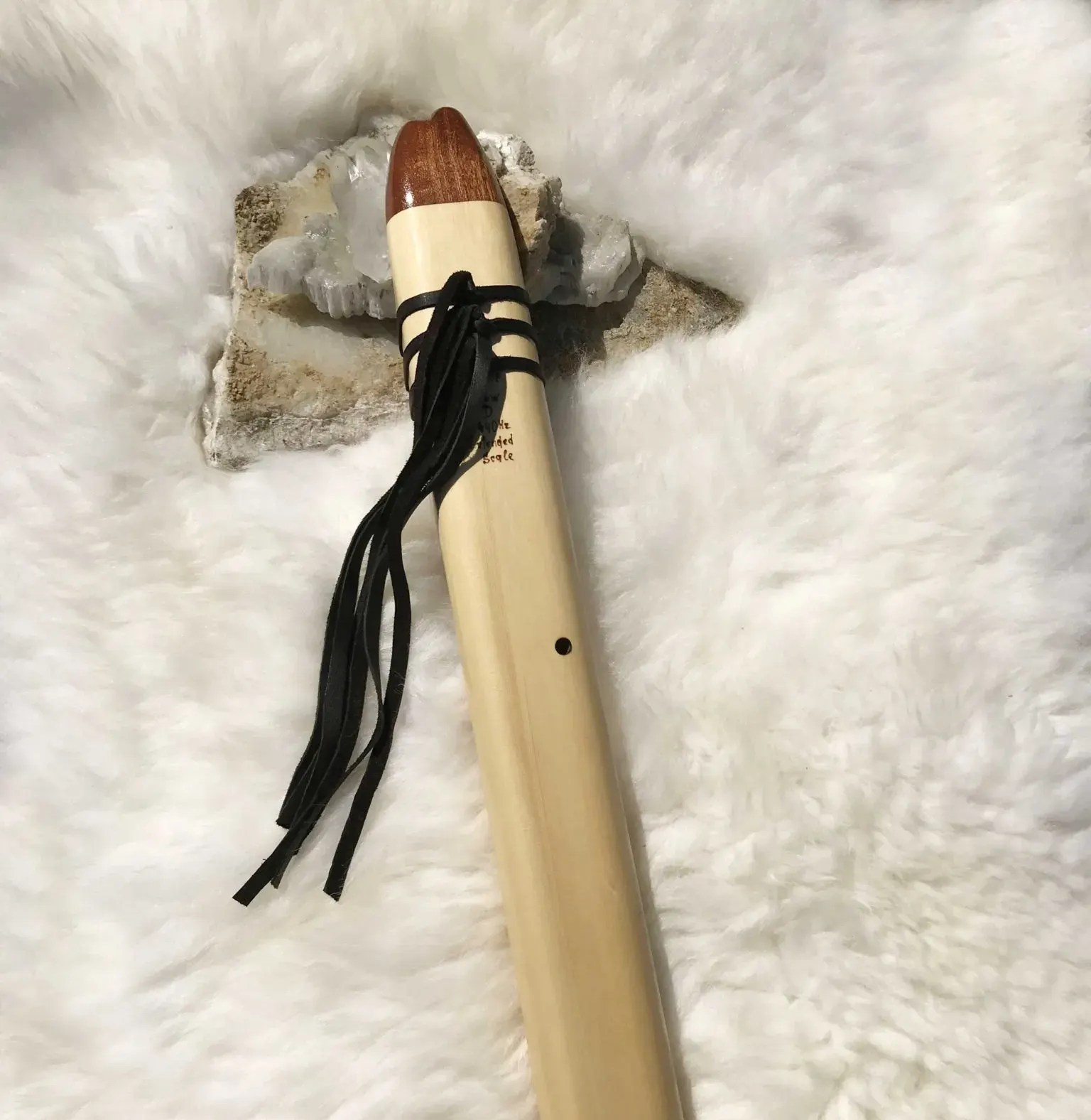 Native American Drone Flute - 7 Hole in the Key of Low D with Feather Carving — product photo
