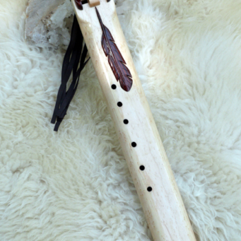 7 Hole Drone Flute in the Key of Low D of Bird's Eye Maple and Cocobolo woods with Feather Carving