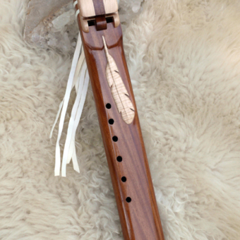 7 Hole Drone in the Key of E of Sapele and Curly Maple wood with Carved Feather