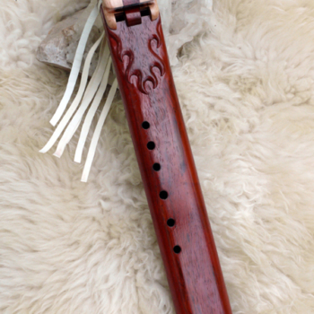 7 Hole Drone Flute in the Key of F of Padauk and Hard Maple woods with Feather Carving