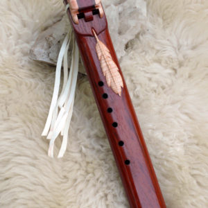 7 Hole Drone Flute in the Key of F sharp of Padauk and Curly Maple wood with Carved Feather