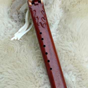 7 Hole Drone Flute in the Key of E at 432Hz of Padauk and Curly Maple wood with Flame Carving