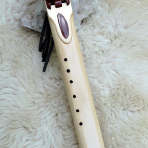 7 Hole Drone flute of Alaskan Yellow Cedar and Padauk wood accents with Red Agate inlay