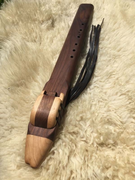 Native American Flute - 7 Hole Drone Key of F of Walnut and Maple woods