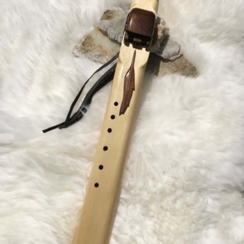 Native American Flute - 7 Hole Drone Key of Low D Alaskan Cedar with Walnut Feather Carving 440Hz