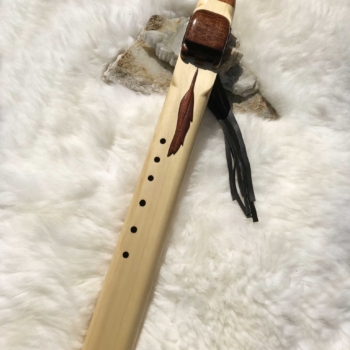 Native American Flute - 7 Hole Drone Key of Low D with Feather Carving